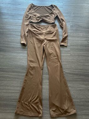 SHEIN Brown High-Rise Flare Pants